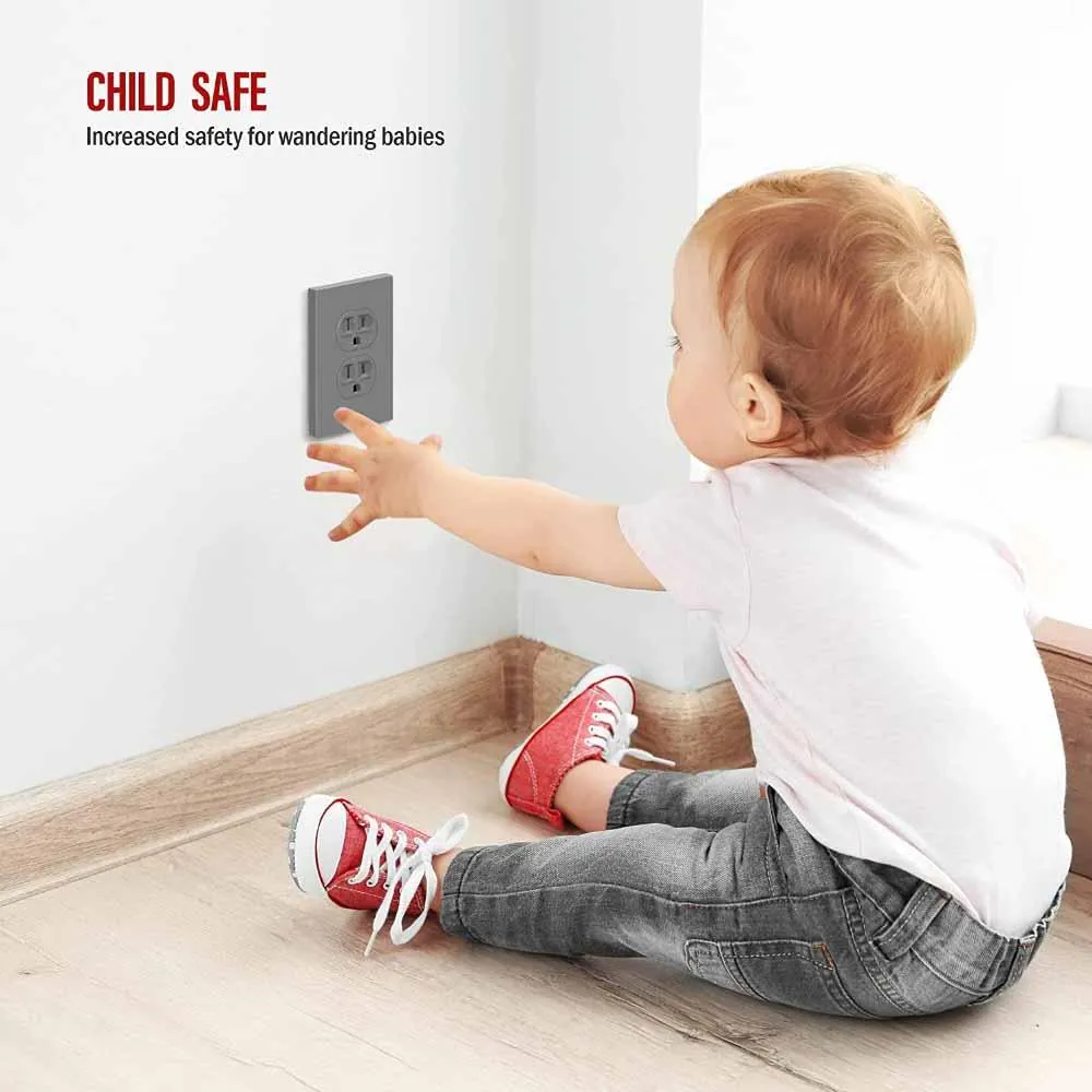1-Gang Screwless Duplex Outlet Cover Plate Gray