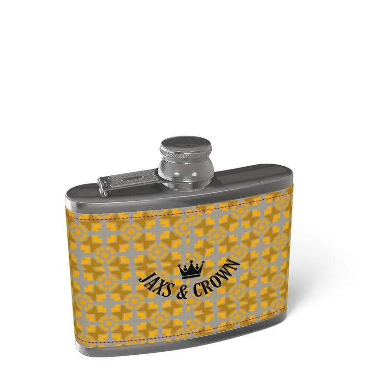 #174 JAXS N CROWN DESIGNER FLASK gold and gray print