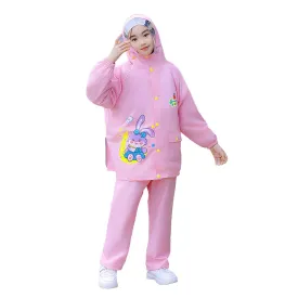 2 pcs Pink Rabbit Moon Full Shirt and Full Pants style Raincoat for Kids