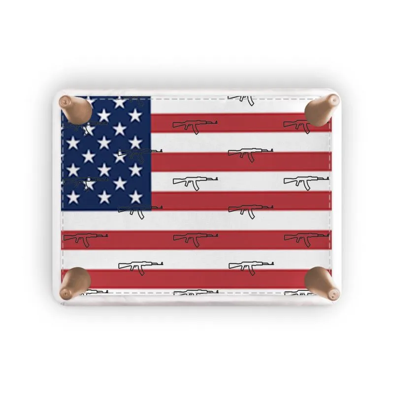 #411 cocknload Footstool with USA flag and gun print