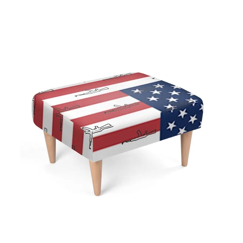 #411 cocknload Footstool with USA flag and gun print