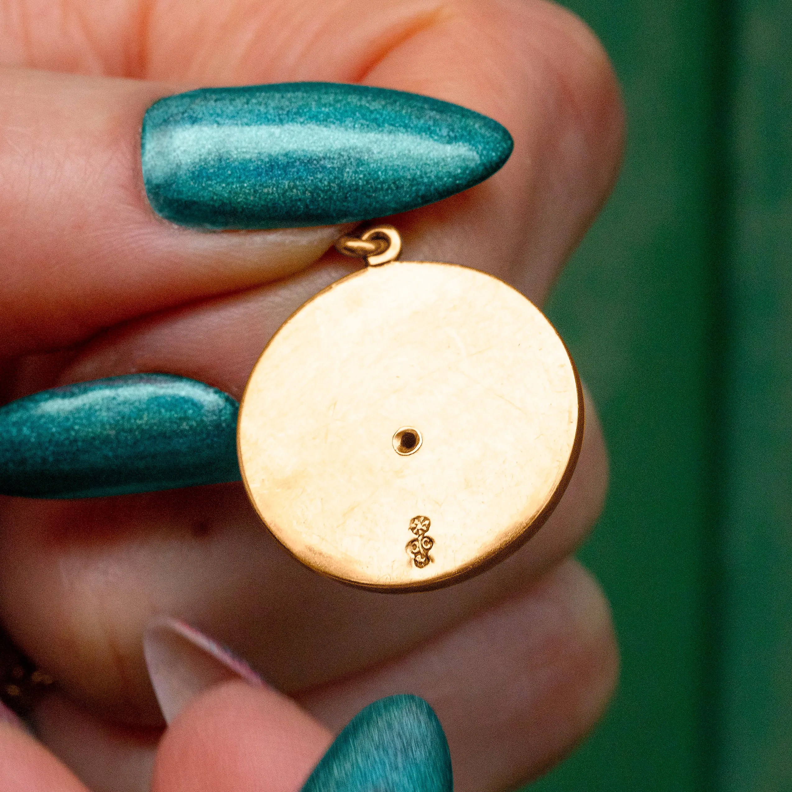 Antique 9ct Gold Blue Guilloché Enamel Pendant with Crown, Signed Child & Child