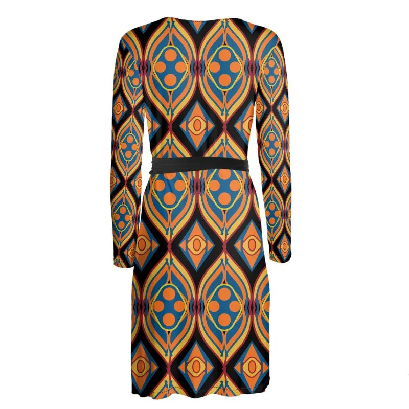 Art Deco Series Orange Wrap dress
