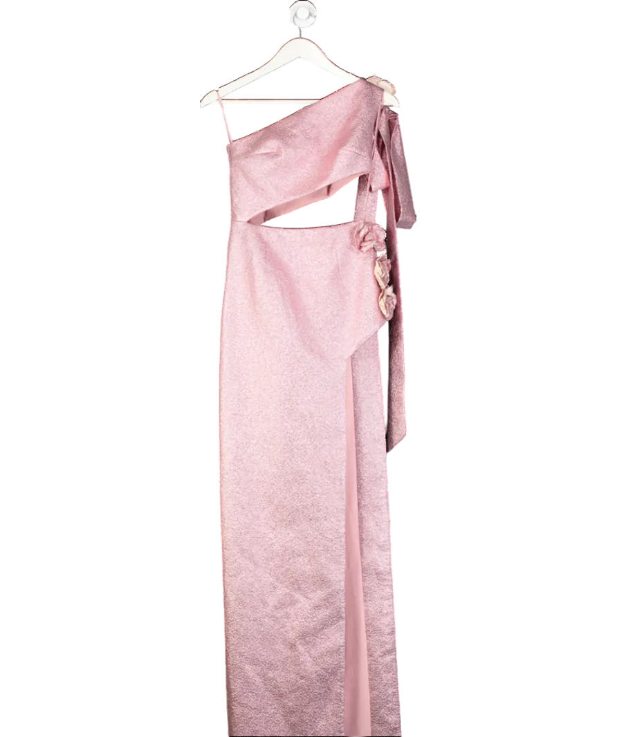 Azzi & Osta Pink Couture Floral Applique Metallic Gown UK S