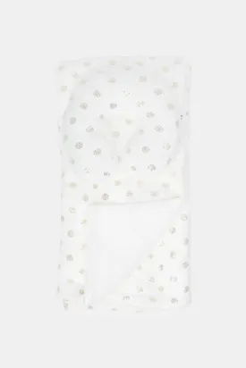 Babies White And Gold Foil Printed Blanket With Travel Pillow