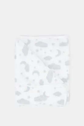 Babies White And Grey Printed Polar Fleece Blanket