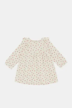 Baby Beige Dress With Frills At Shoulder