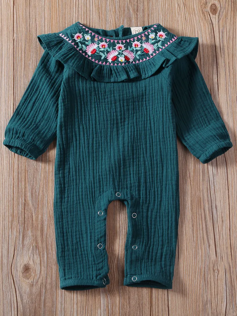 Baby Flouncy Flower Embroidered Romper Onesie