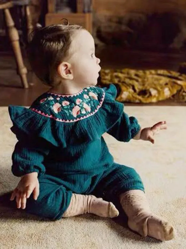 Baby Flouncy Flower Embroidered Romper Onesie