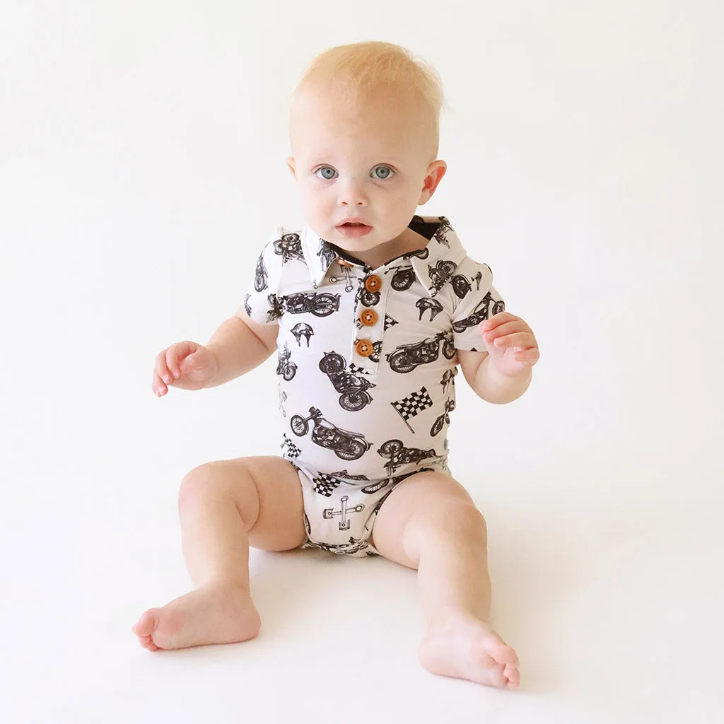 Baker Short Sleeve Collared Henley Bodysuit