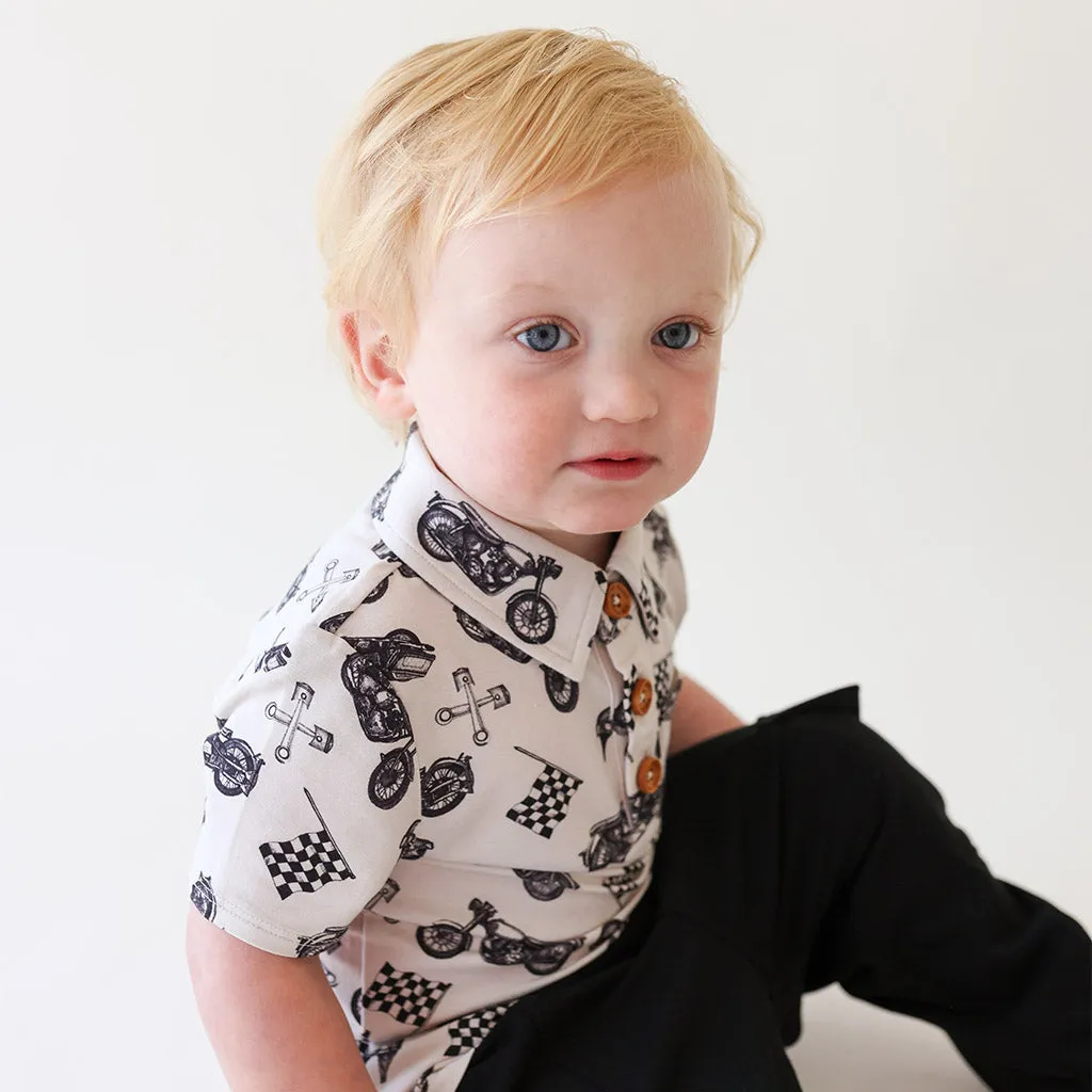 Baker Short Sleeve Collared Henley Bodysuit