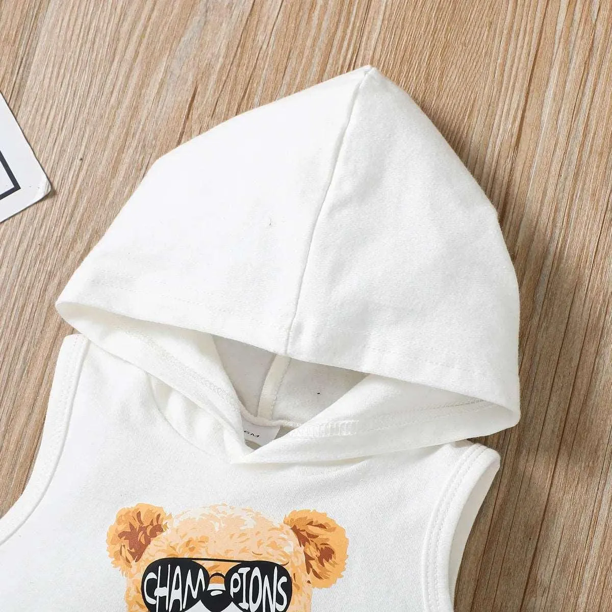 Bear Print Hooded Tank   Ripped Denim Shorts Set - Baby Boy (2Pcs)