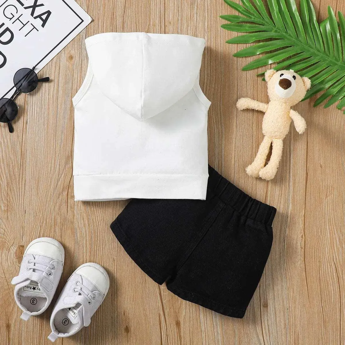 Bear Print Hooded Tank   Ripped Denim Shorts Set - Baby Boy (2Pcs)