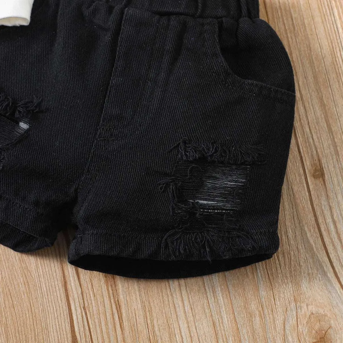 Bear Print Hooded Tank   Ripped Denim Shorts Set - Baby Boy (2Pcs)