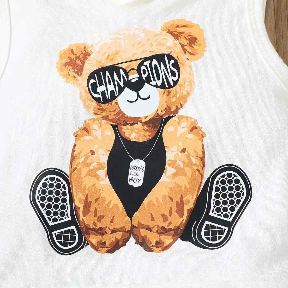 Bear Print Hooded Tank   Ripped Denim Shorts Set - Baby Boy (2Pcs)