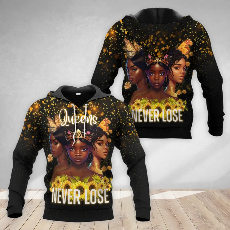 Beauty And Power Black Queens Never Lose Hoodie & Zip Hoodie