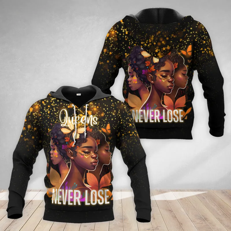Beauty And Power Black Queens Never Lose Hoodie & Zip Hoodie
