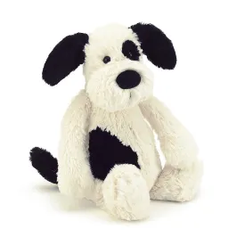 Black & Cream Bashful Puppy Jellycat, Medium