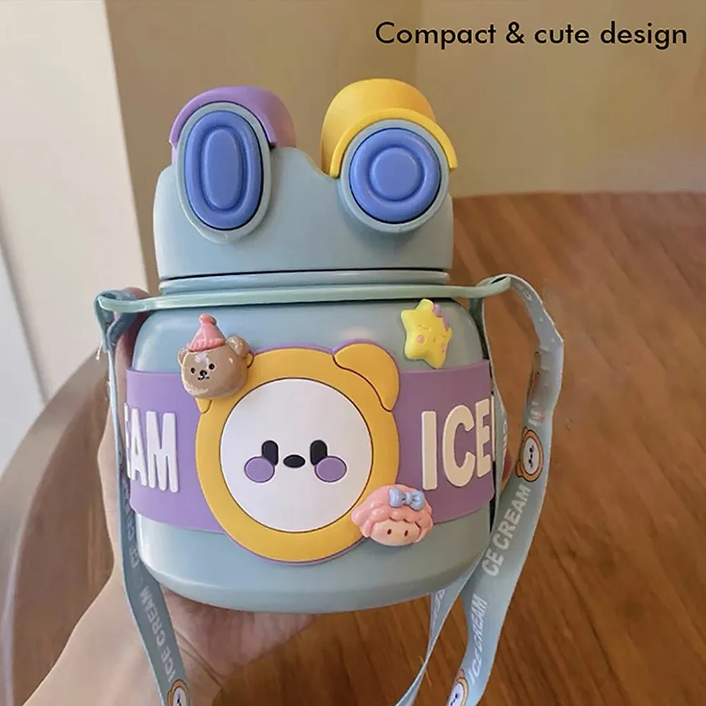 Blue 2 way Lid Style Icecream Theme Kids Water Bottle, 850ml