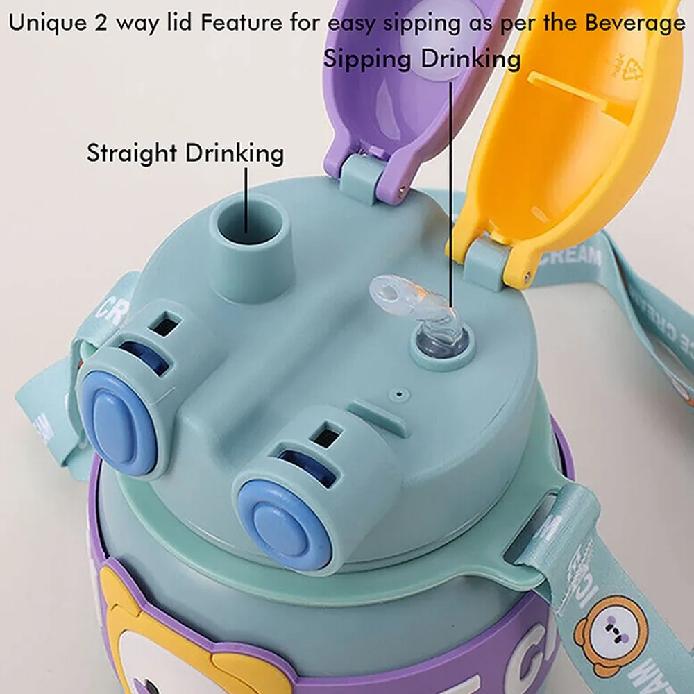 Blue 2 way Lid Style Icecream Theme Kids Water Bottle, 850ml