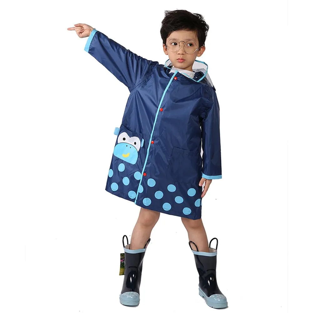Blue Monkey Knee Length Raincoat for Kids