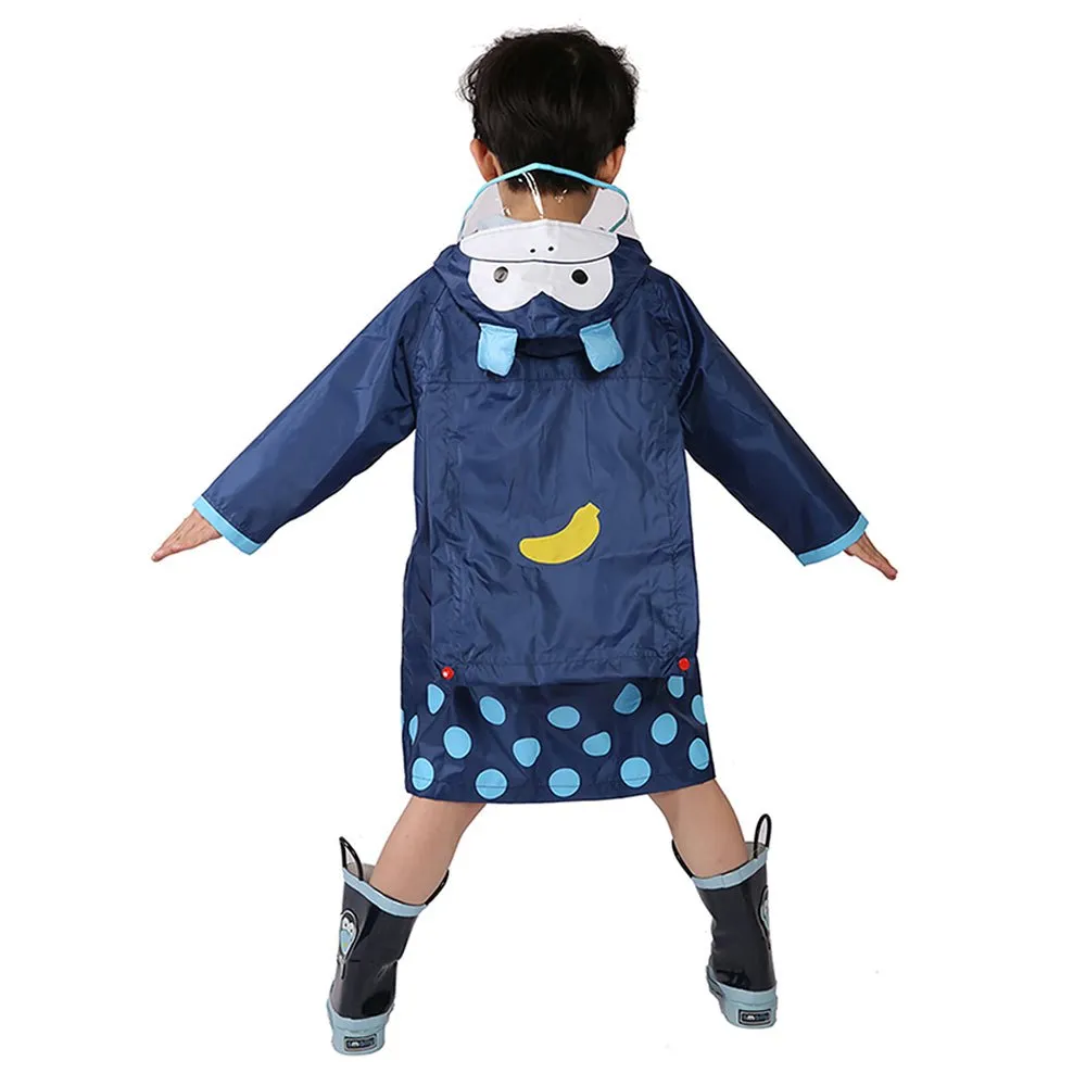 Blue Monkey Knee Length Raincoat for Kids