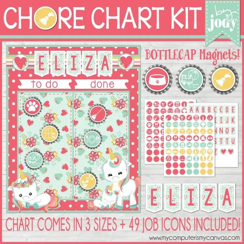 Bottle Cap Job Chart {Unicorn} PRINTABLE