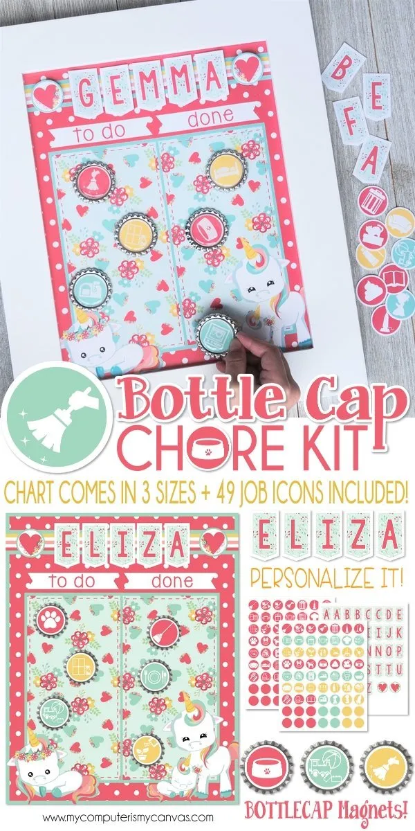 Bottle Cap Job Chart {Unicorn} PRINTABLE
