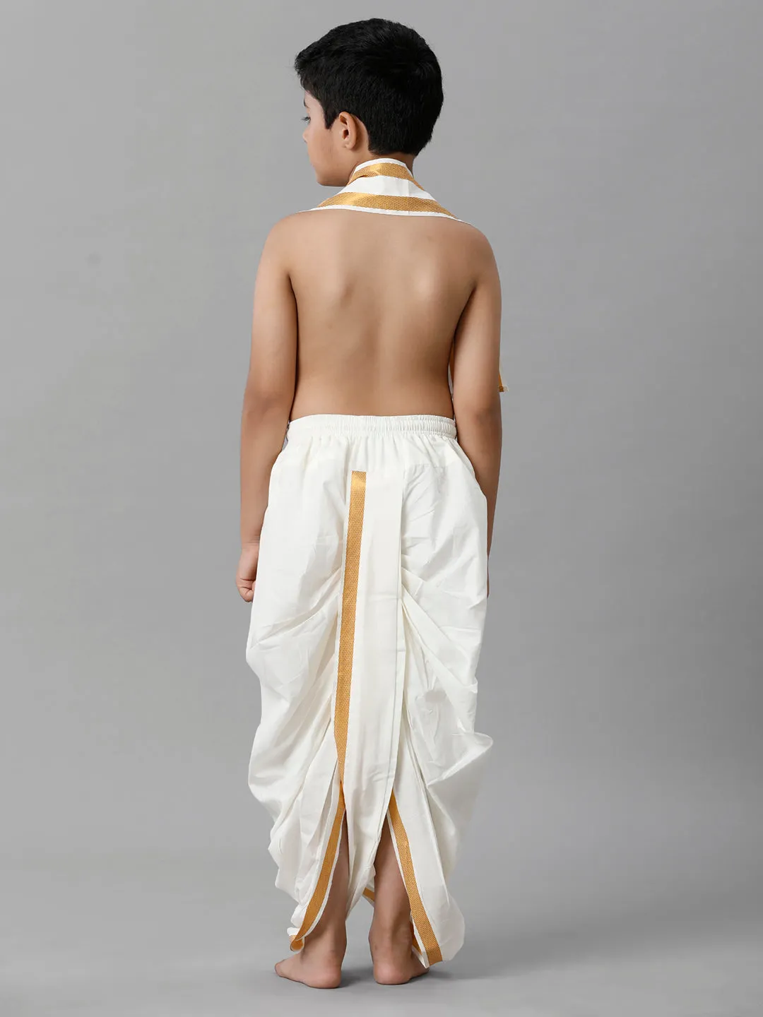Boys Cotton Cream Elastic Panchakacham Towel Combo