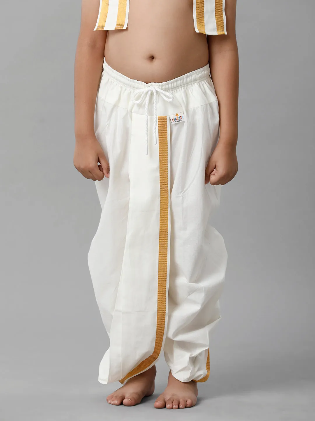 Boys Cotton Cream Elastic Panchakacham Towel Combo