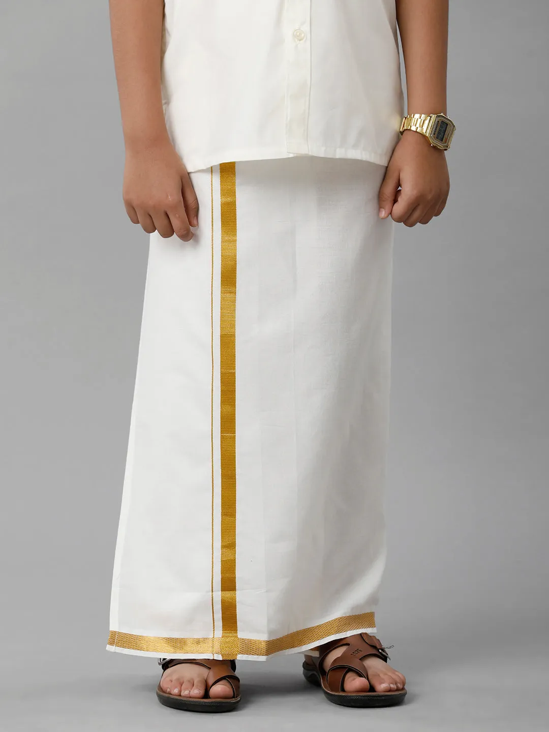 Boys Cotton Cream Half Sleeve Shirt with Dhoti Set