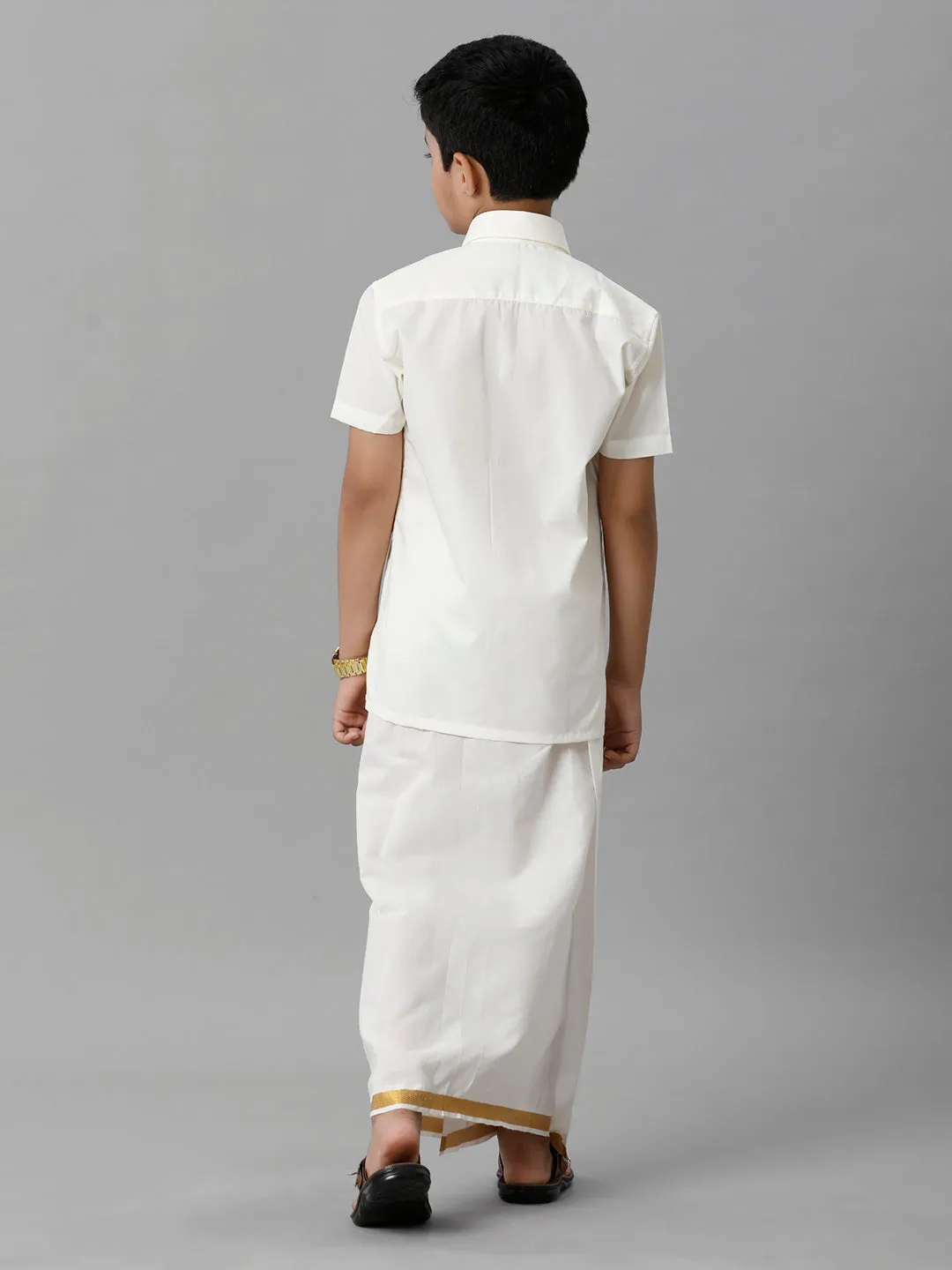 Boys Cotton Cream Half Sleeve Shirt with Dhoti Set