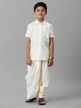 Boys Cotton Cream Half Sleeves Shirt Panchakacham Combo