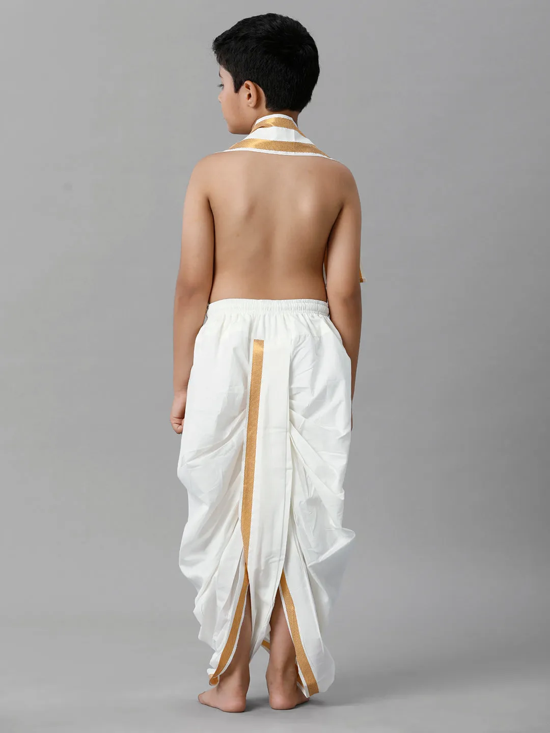 Boys Cotton White Elastic Panchakacham Towel Combo