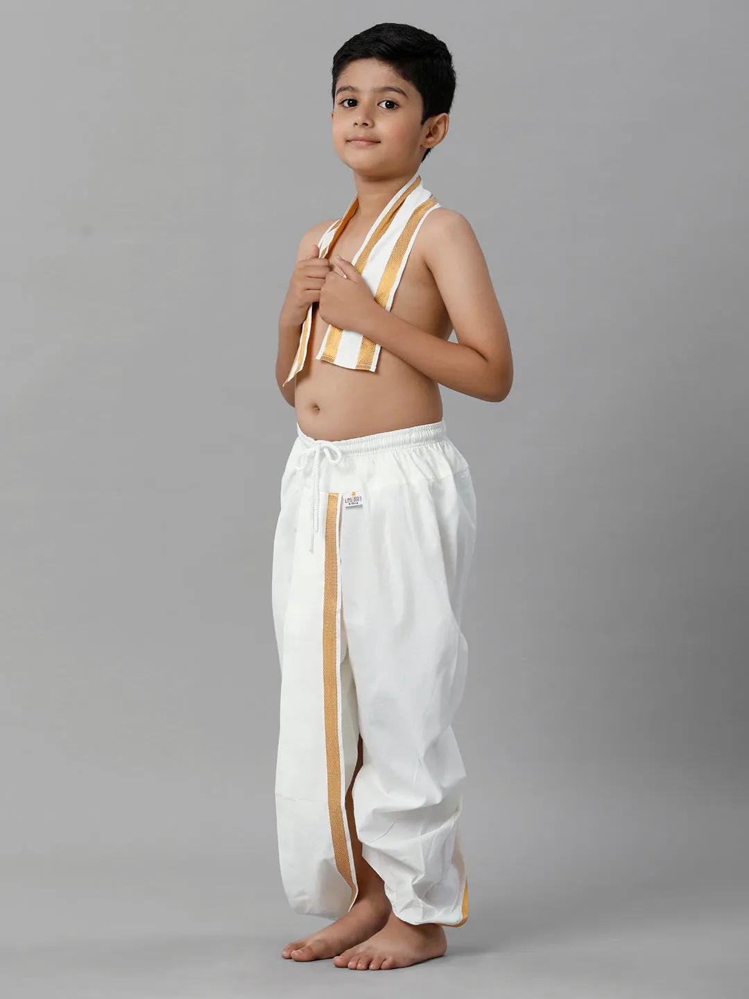 Boys Cotton White Elastic Panchakacham Towel Combo