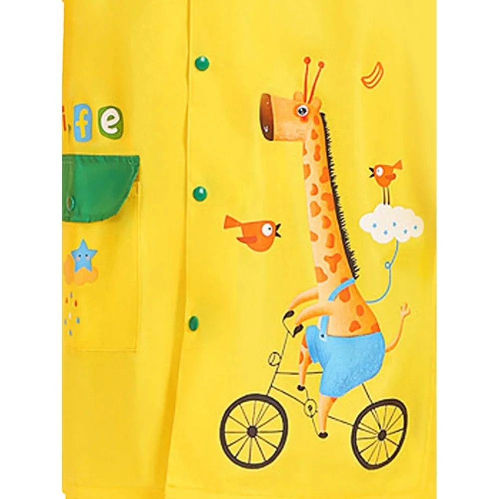Bright Yellow Giraffe Print Raincoat for Kids and Toddlers