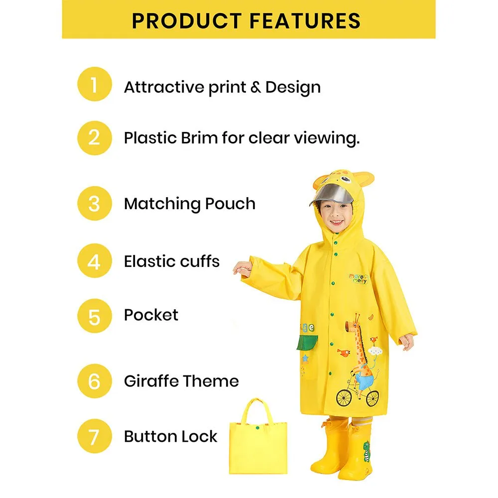 Bright Yellow Giraffe Print Raincoat for Kids and Toddlers