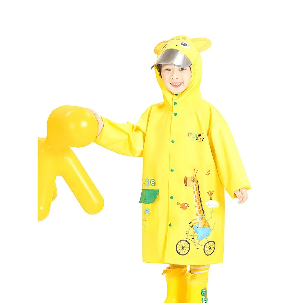 Bright Yellow Giraffe Print Raincoat for Kids and Toddlers