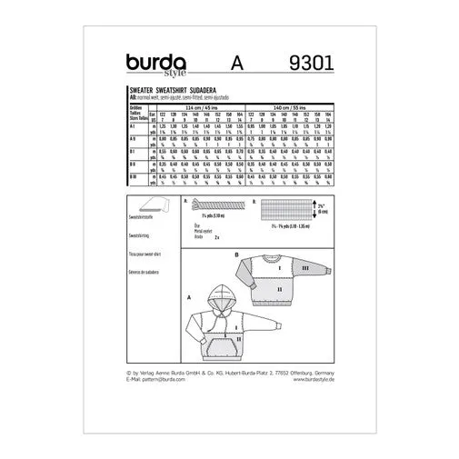 Burda Child/Teen Hoodie and Sweatshirt 9301