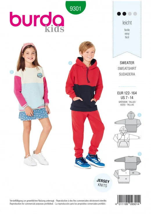 Burda Child/Teen Hoodie and Sweatshirt 9301
