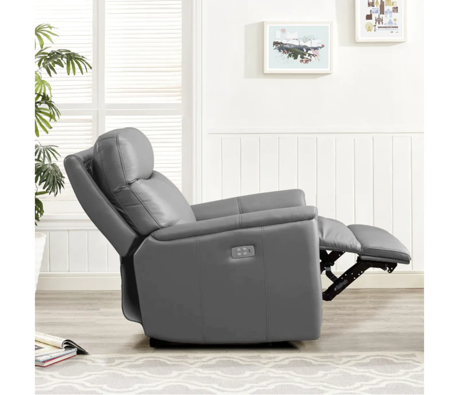 Carson Chair - Power Reclining w/ Power Headrest - Silver Grey Leather