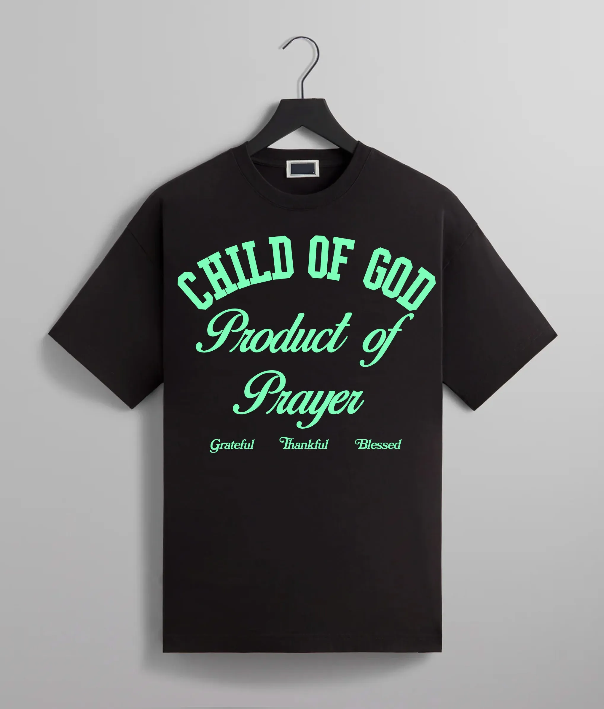 CHILD OF GOD PRODUCT OF PRAYER TEE (BLACK/MINT)