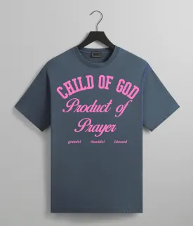 CHILD OF GOD PRODUCT OF PRAYER TEE (HEATHER NAVY/PINK)
