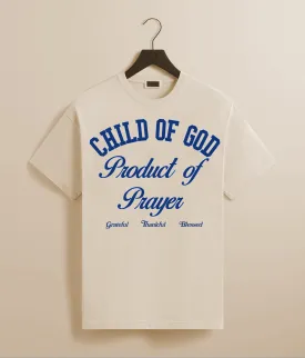 CHILD OF GOD PRODUCT OF PRAYER TEE (NATURAL/NAVY)