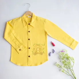 Cotton Full Sleeves Shirt for Kids | Pumpkin Carriage Embroidered | Yellow