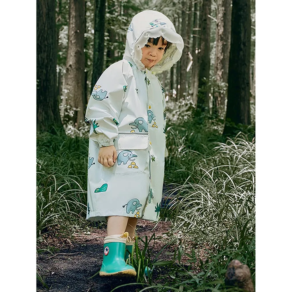 Cream Self Print Woodland Elle Raincoat for Kids