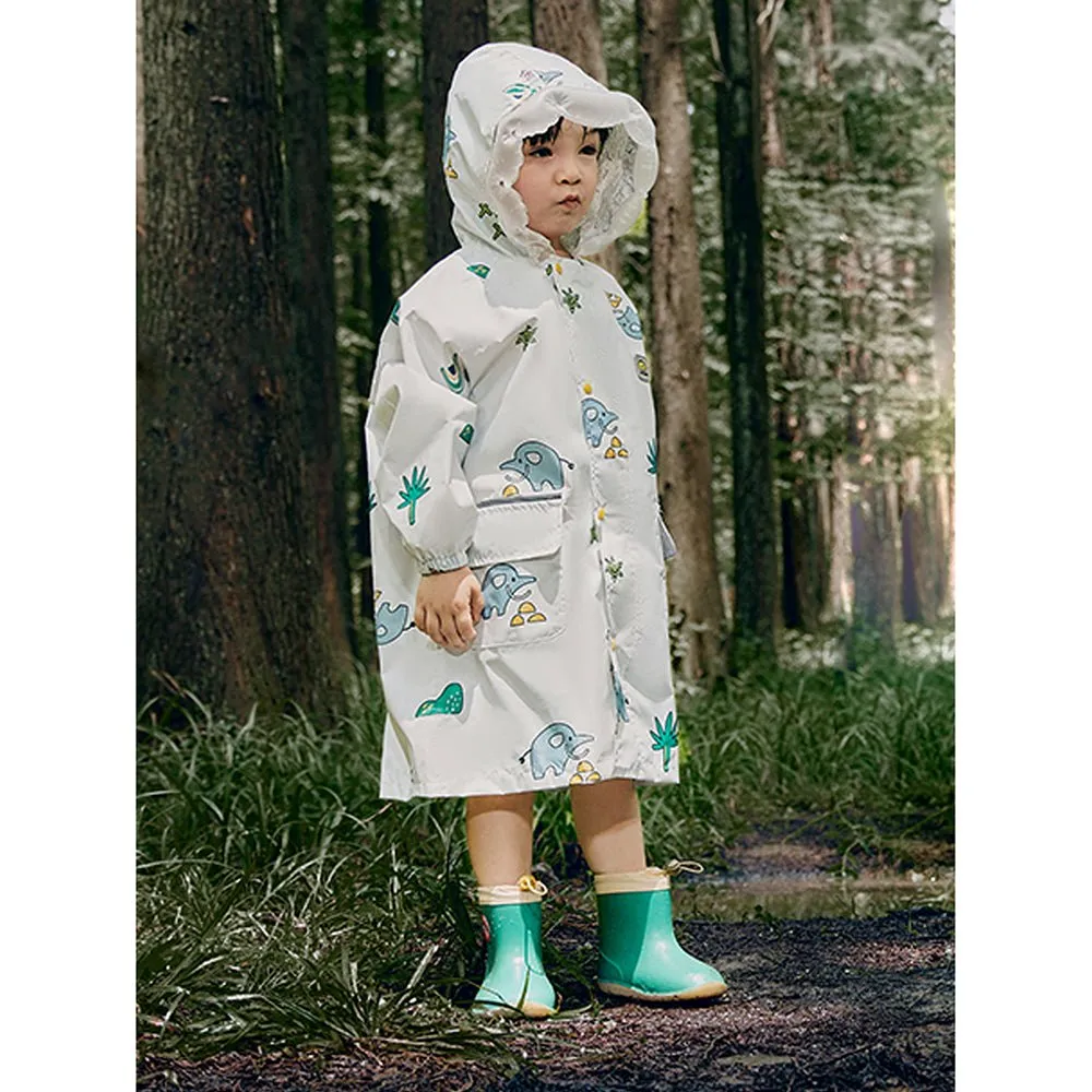 Cream Self Print Woodland Elle Raincoat for Kids