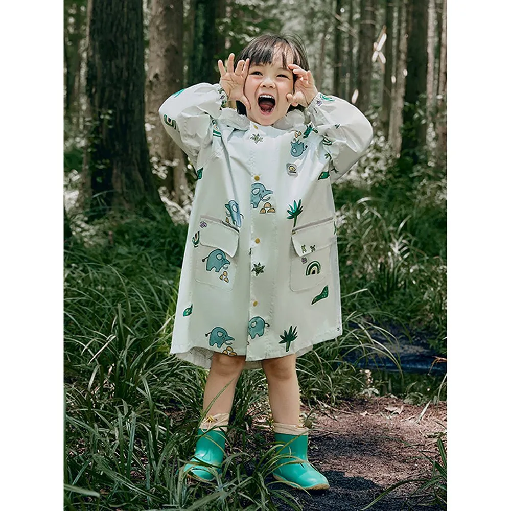 Cream Self Print Woodland Elle Raincoat for Kids