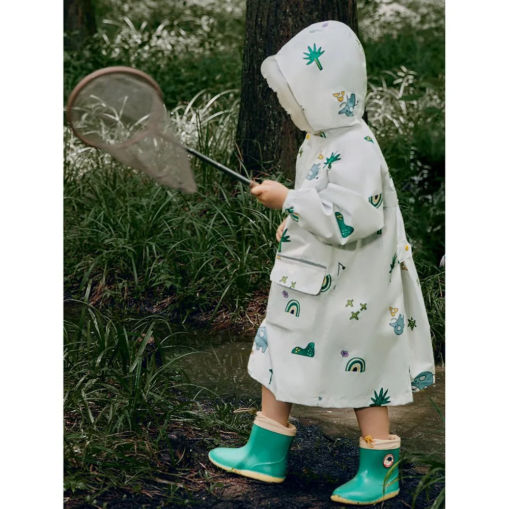 Cream Self Print Woodland Elle Raincoat for Kids