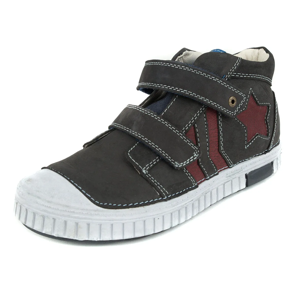 D.D. Step big kid boy high-top shoes black with red decor size US 13-4